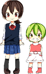 左がりんご、右がライムが並んで立っているイラスト